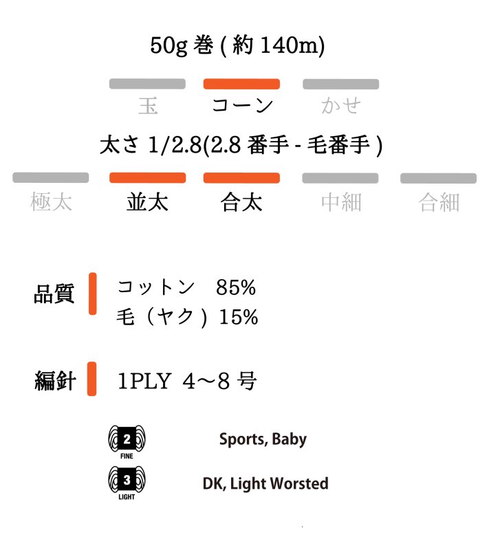 画像4: 並太-合太・コットン×ヤクリリヤン  50g/140m巻 3色 (4)