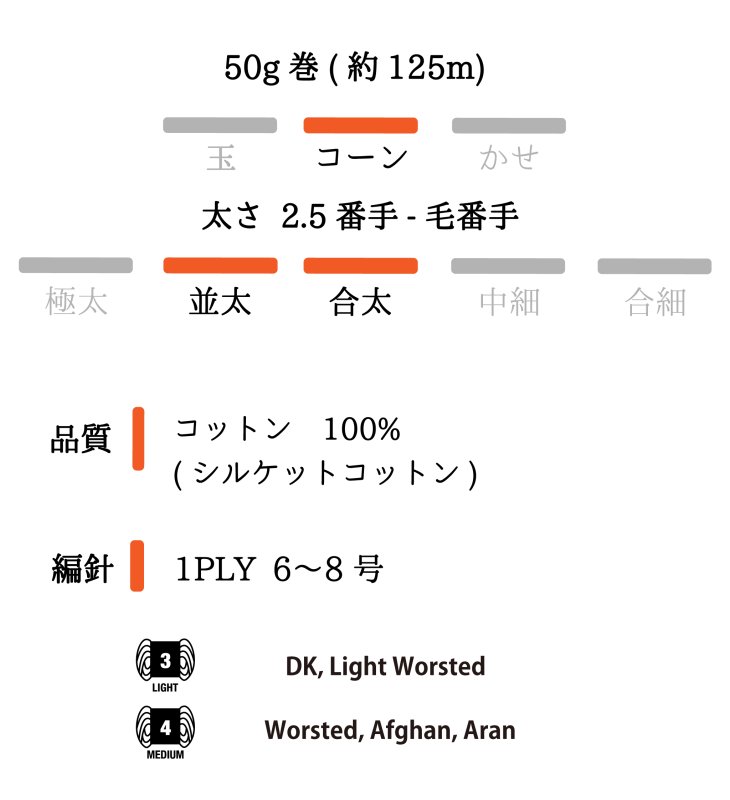 画像3: 合太-並太 シルケットコットン100% / 50g-125m巻　3色 (3)